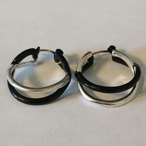 Black & Silver Tone Double Hoop Earrings